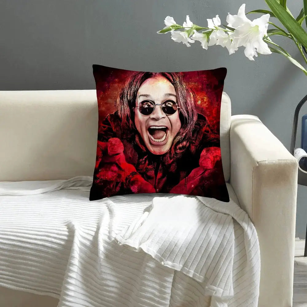O-OZZY OSBOURNE pillow cover by Simples Market; red graphic portrait, double-sided print, square cushion