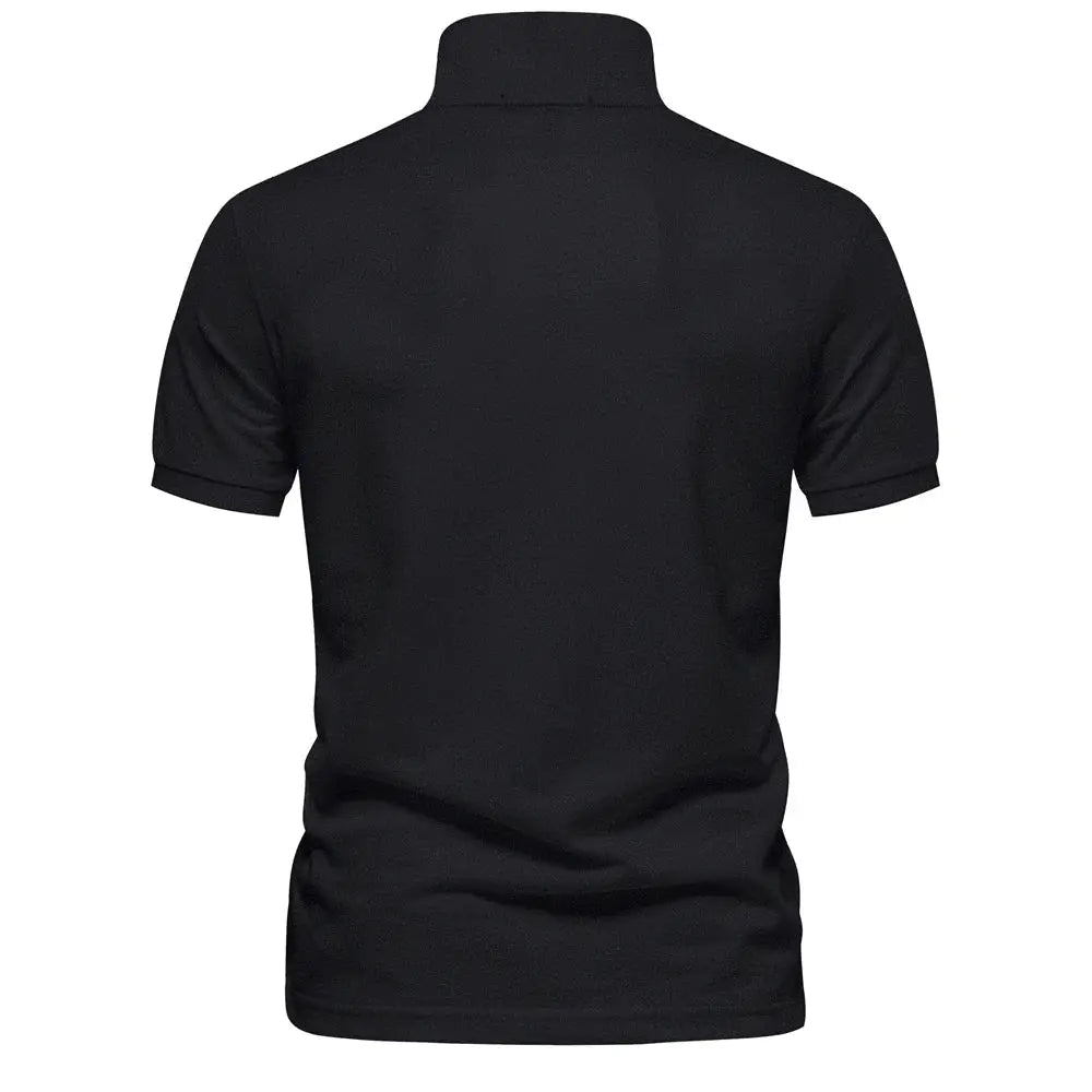 Men's black cotton polo shirt, short sleeves, solid design