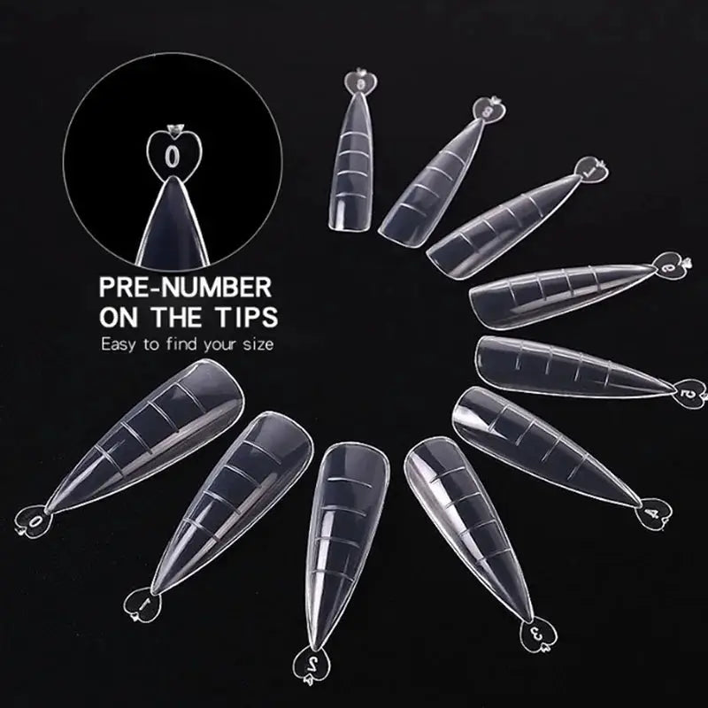 NailCraft 100 Pcs Nail Tips Full Set Coffin Shape Acrylic False Nails Transparent Full Coverage for Easy Gel Extensions