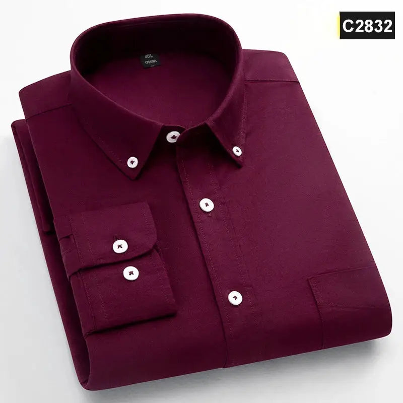 Simples Market maroon 100% cotton long-sleeve shirt with button-down collar