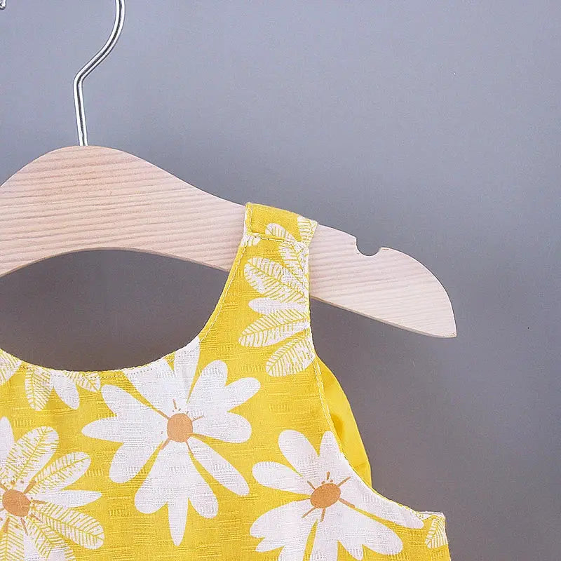 Baby Girl Summer Dress With Bow And Daisy Print Suspender Beach Outfit Hat Included Cute Casual Clothes
