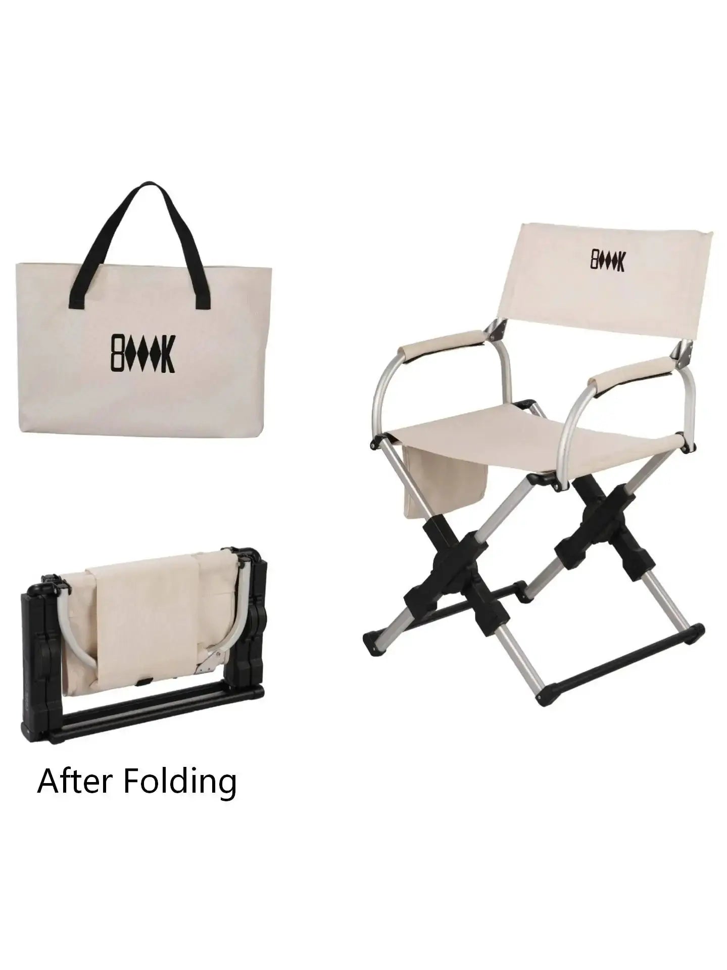 Outdoor foldable director chair with aluminum frame and beige canvas; includes tote bag by Simples Market