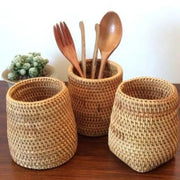 Handmade Rattan Kitchen Organizer Basket For Tableware Storage Cutlery Holder Eco Friendly Durable