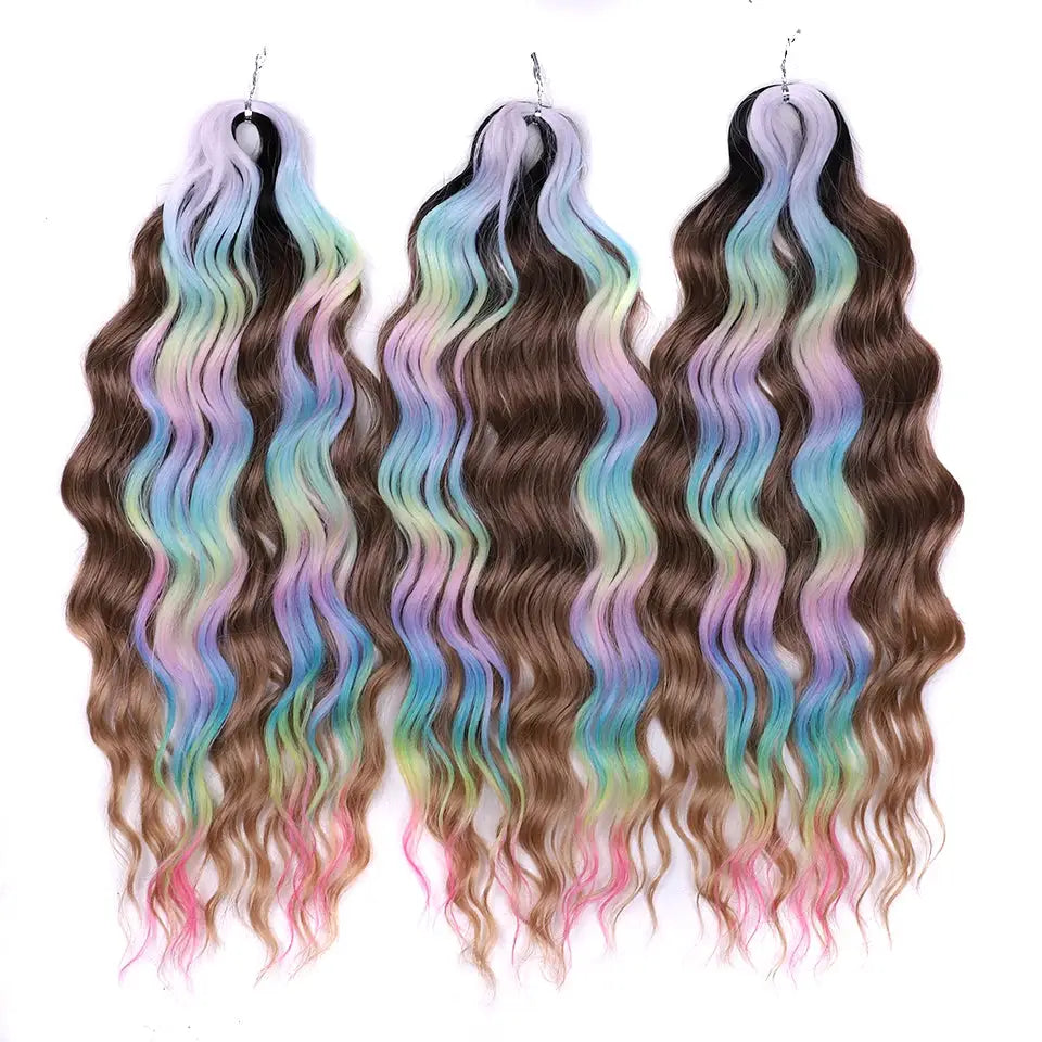 Anna synthetic hair 24in water-wave braiding extensions in ombre blonde with rainbow ends, 3 bundles Simples Market