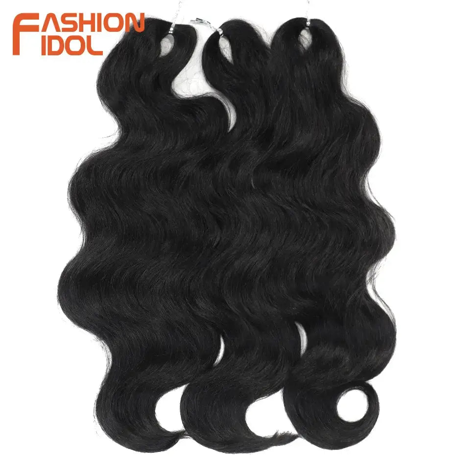 Fashion Idol 3-pack soft body-wave crochet hair extensions, black, 24in synthetic braids