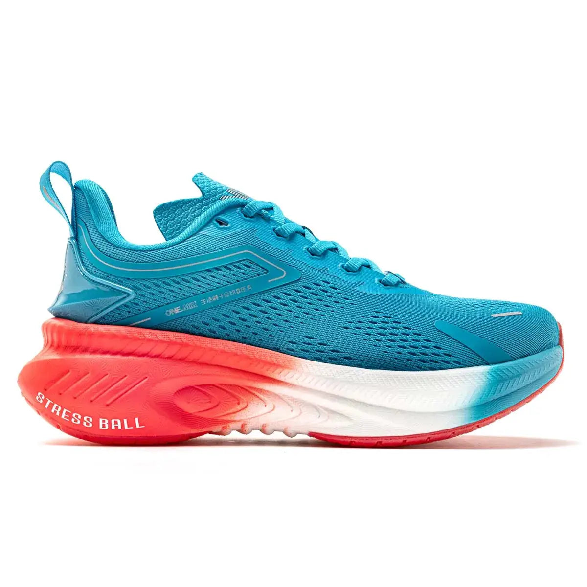 ONEMIX breathable mesh sport shoes, blue upper with orange-to-white chunky sole