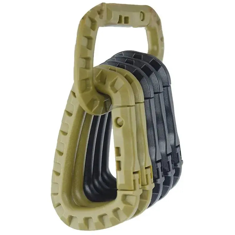 Simples Market military tactical carabiner clips set, tan and black plastic D-ring buckles, 5 pieces