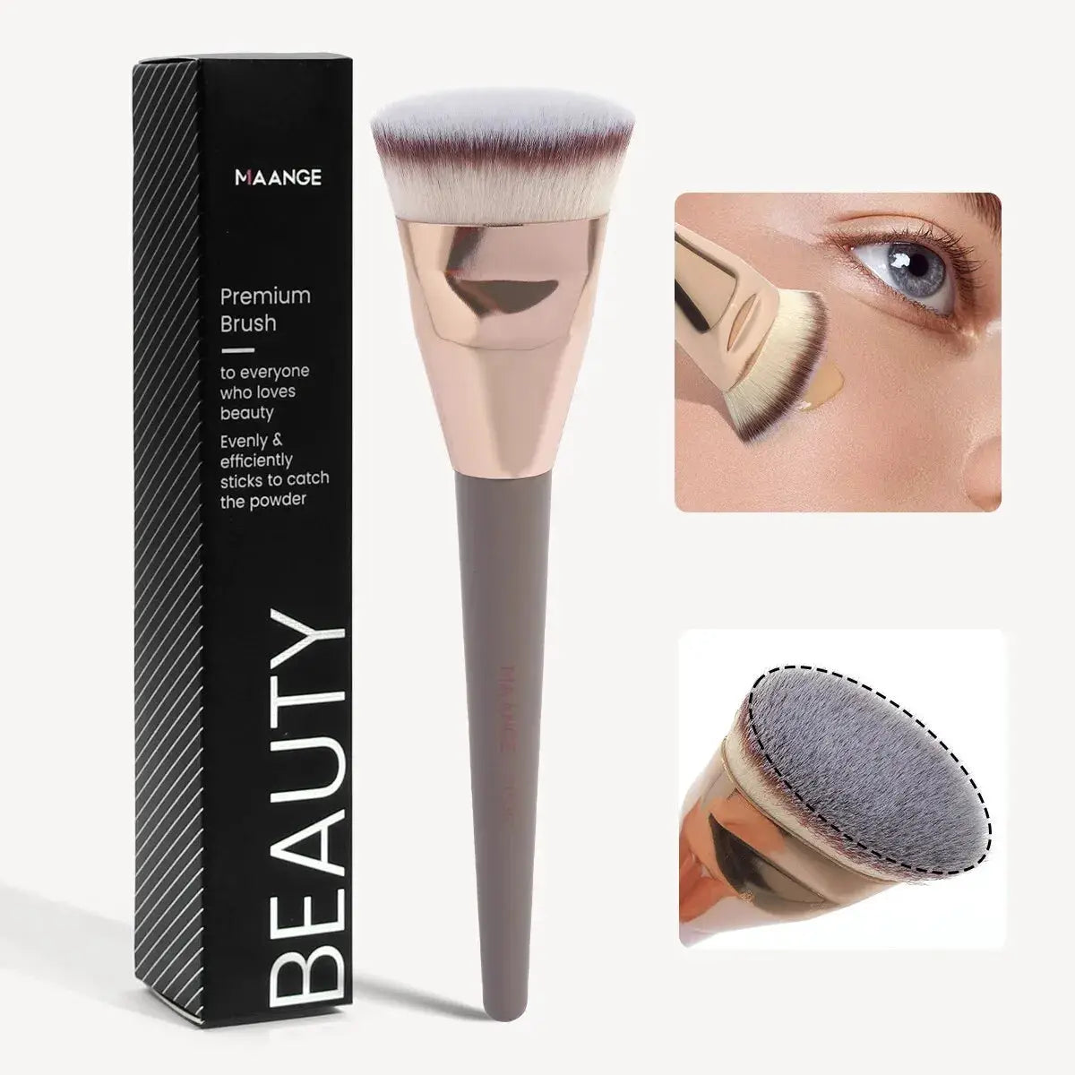 Maange Flat Round Tube Head Foundation Brush For Foundation Concealer Blush Powder Soft Synthetic Bristles Wooden Handle
