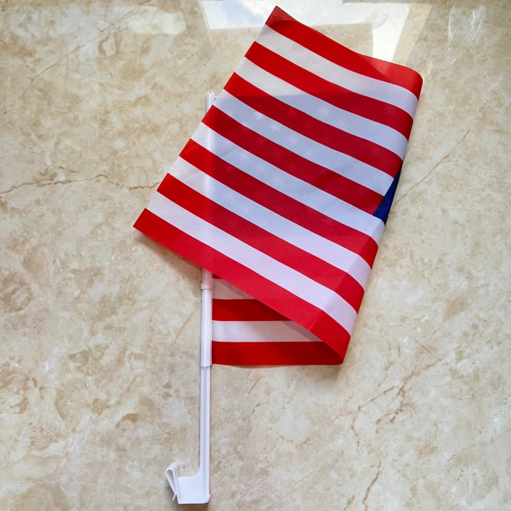 American Car Flag 30x45cm USA Window Flag With Plastic Flagpole