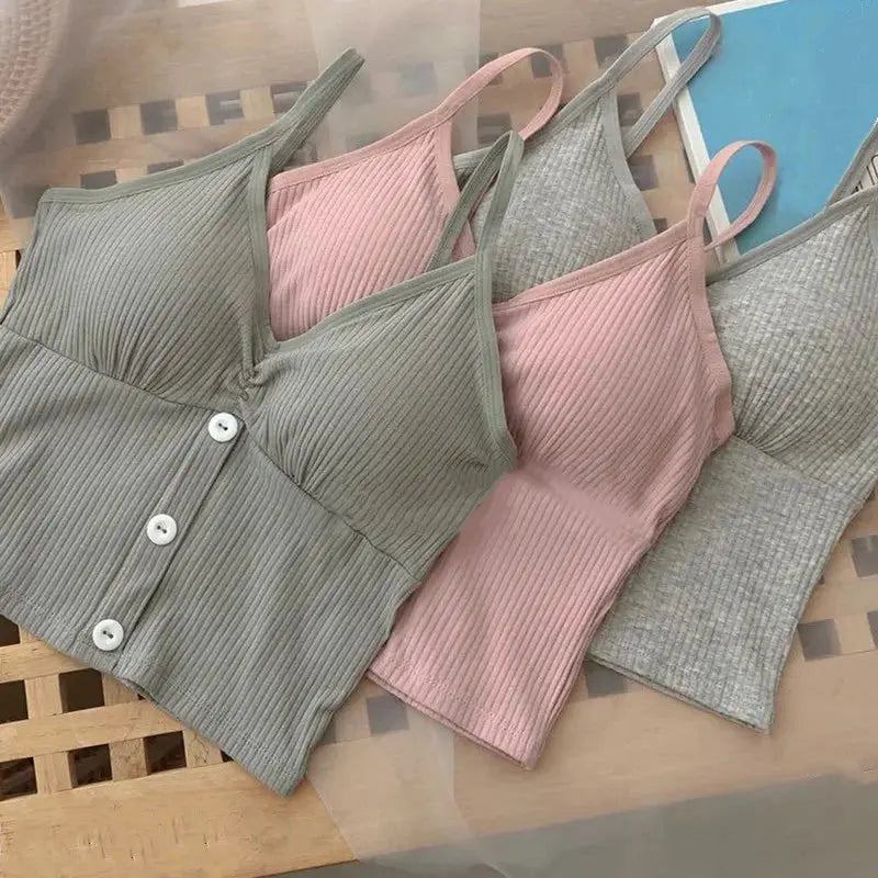 Aurora Threads Women Knitted Tank Top Strap Vest With Button Medium Stretch Polyester Knit Casual Breathable Fit