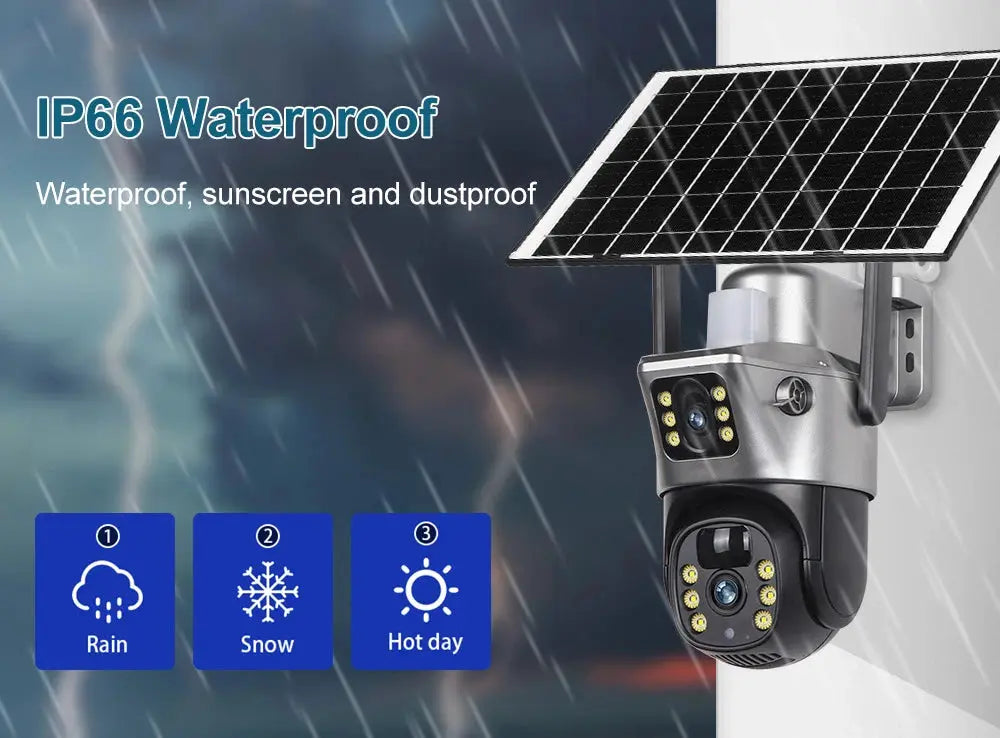 4G/WiFi Solar Camera with dual lenses, outdoor 8MP/4K, IP66 waterproof, PIR night vision Simples Market