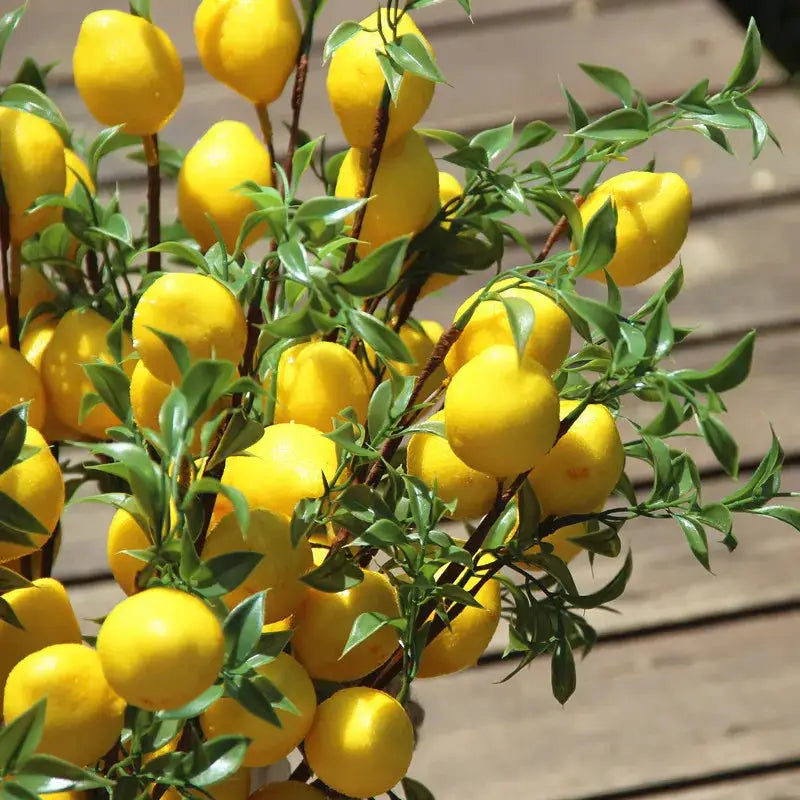 Luxury Lemon Fruit Branch With Green Leaves Artificial Flowers For Home Decor And Photography Props Realistic Fake Plant