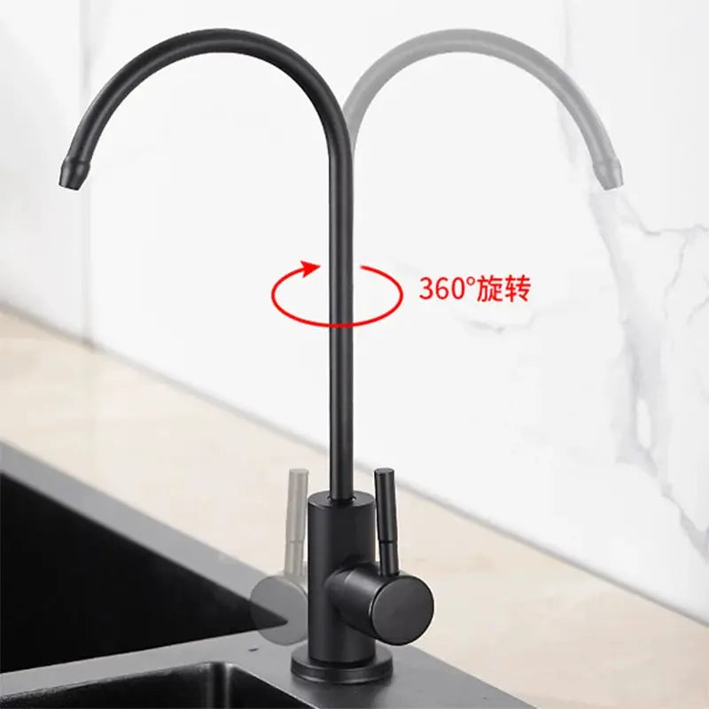 Simples Market 304 stainless steel kitchen water purifier faucet with a black rotatable spout for direct drinking water