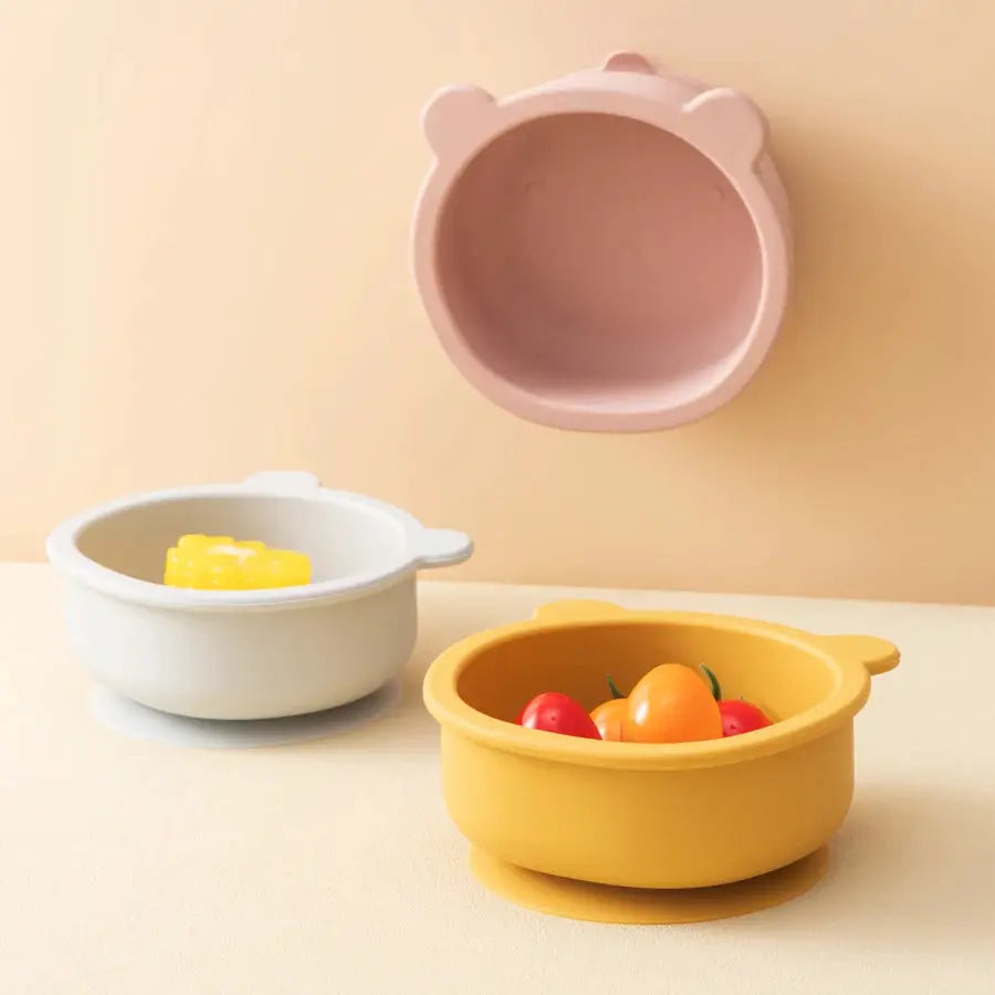 Silicone Baby Tableware Suction Dinner Set Bear Shape Bowl For Toddlers Cartoon Cute Mealtime Training