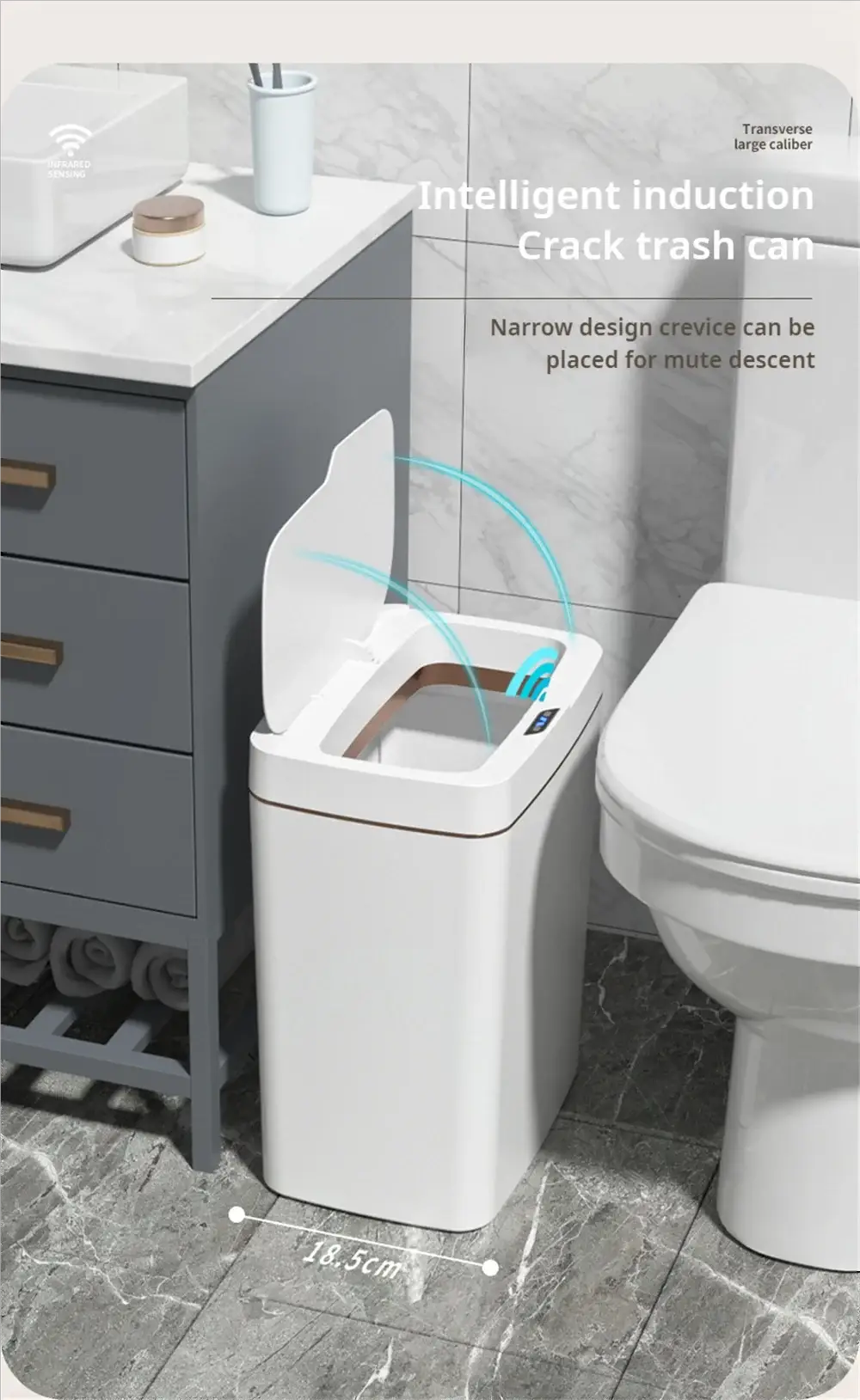 Smart bathroom trash can white 15L touchless sensor bin by Simples Market