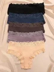 5-Piece women's cotton panties set with floral lace, assorted colors