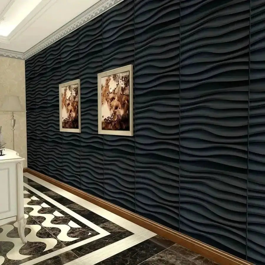Simples Market 3D textured wall panels, dark blue wave pattern, 12pc/20pc pack for indoor walls, 30cm x 30cm
