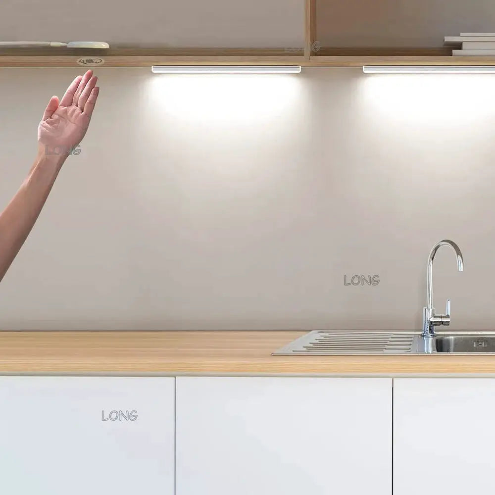 Touch dimming switch wooden panel for cabinet LED light with hidden sensor and hand-wave activation
