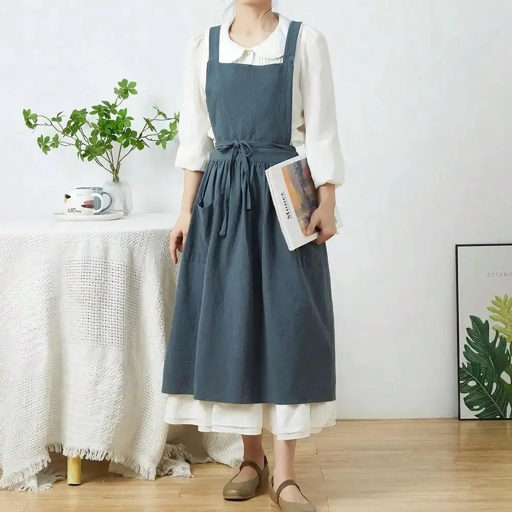 NordicWind Cross Back Pinafore Apron Dress For Women And Girls Breathable Cotton Linen Blend