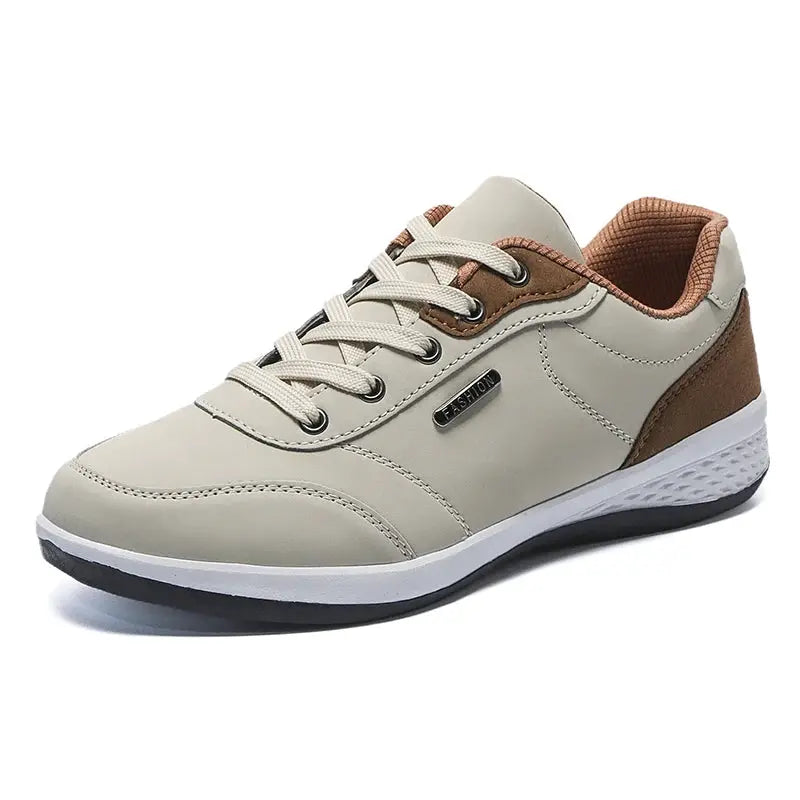 YRZL Men Waterproof Walking Sneakers Leather Non Slip Sports Shoes for Spring Autumn Outdoor Wear