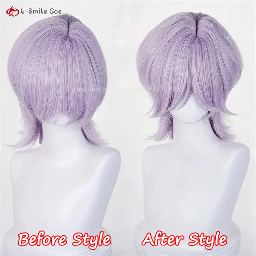 Anime cosplay wig lavender purple, heat-resistant synthetic hair, unisex, Simples Market, front and back views