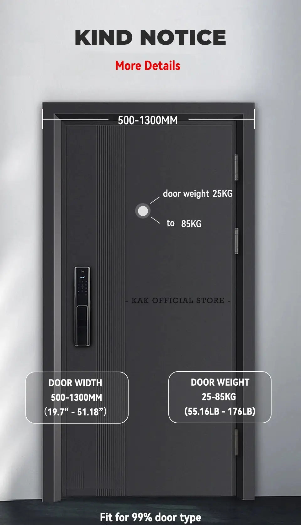 KAK hydraulic door closer 25–80 kg by Simples Market, adjustable speed, soft closing on a black door