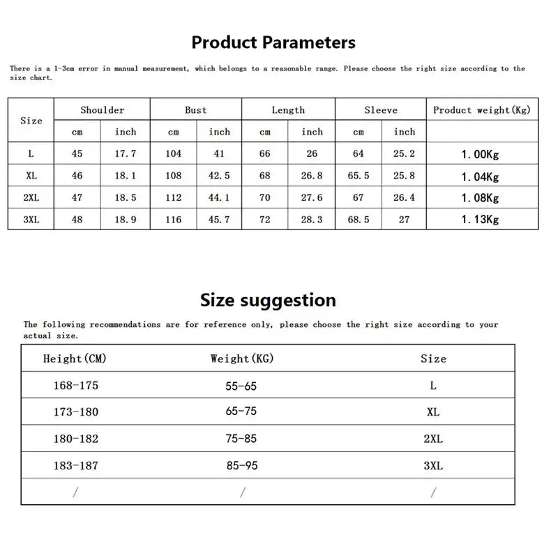 Black leather motorcycle jacket product parameters and size guide from Simples Market