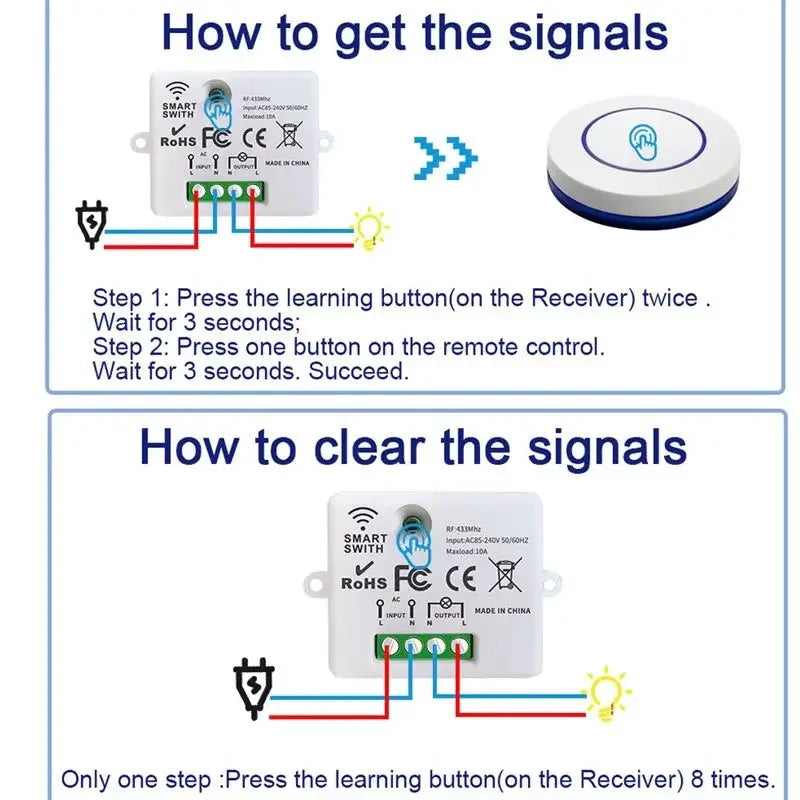 RF 433MHz Wireless 10A Relay Light Switch 220V 110V Mini Round Button Wall Panel Switch For LED Lamp