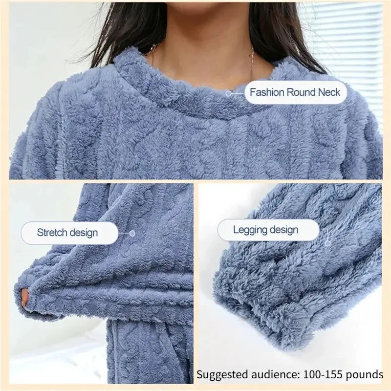 VelvetLuxe Soft Coral Velvet Jacquard Pajama Set With Ultra Warm Fleece Lining For Women Winter Comfort
