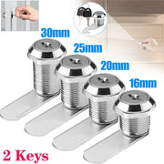 4 cam locks for drawers and cabinets with 2 keys, chrome finish, sizes 16/20/25/30mm, Simples Market