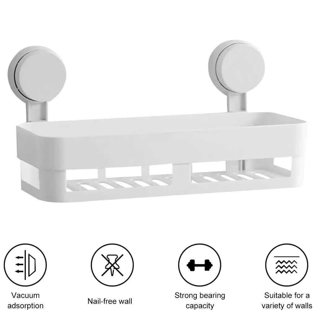 Shower suction cup shelf basket by Simples Market, white wall-mounted draining bathroom storage rack