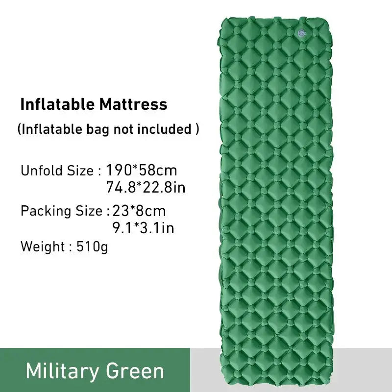 WESTTUNE camping sleeping pad, military green inflatable mattress, ultralight and portable
