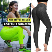 Push Up leggings; neon yellow honeycomb textured pair and black high-waist textured leggings (two shown)