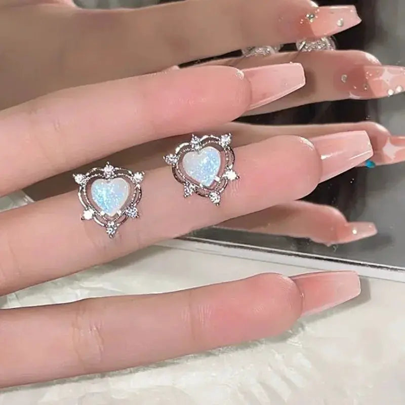 Y2K Bowknot Zircon Stud Earrings For Women Pink Crystal Silver Tone Korean Fashion Party Jewelry Gifts