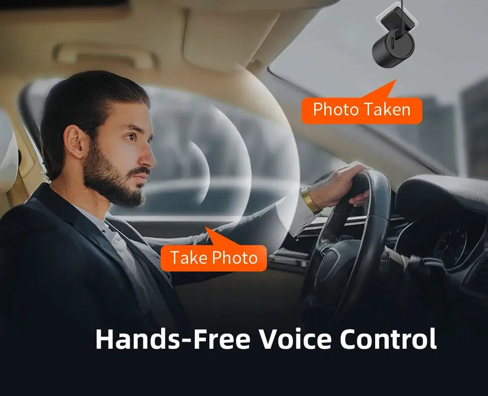 Simples Market 2K dash camera for cars mounted on a windshield with hands-free voice control