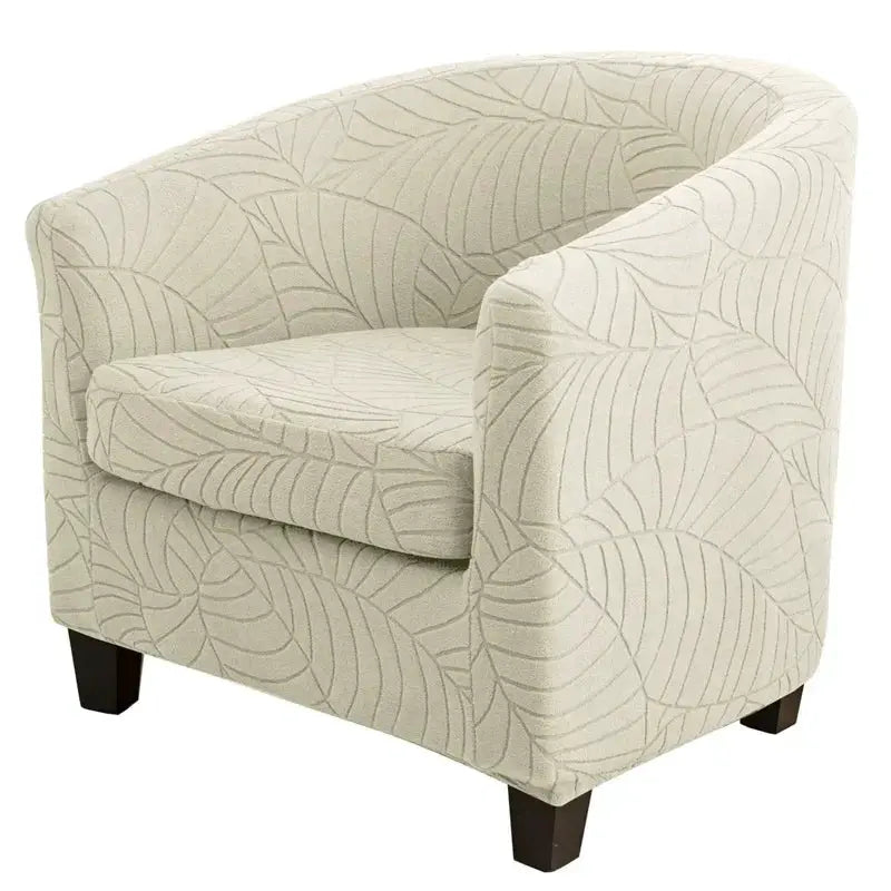 Leaves Jacquard tub chair cover by Simples Market in cream, anti-dirt stretch slipcover for living room