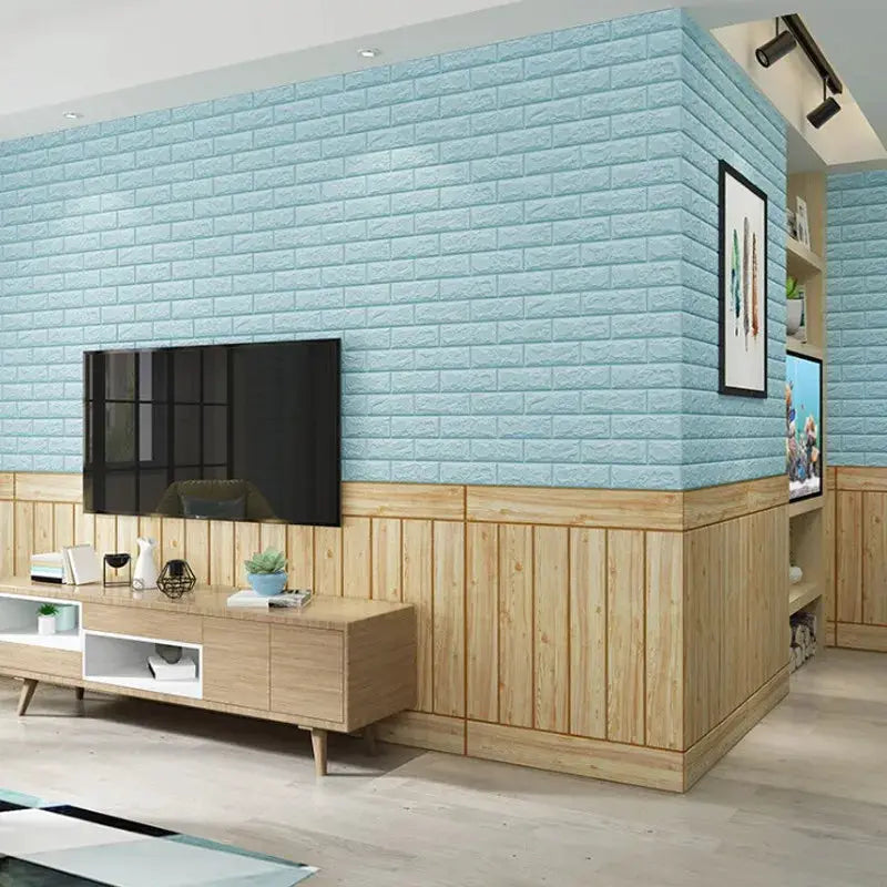 Simples Market blue brick PVC wall stickers, waterproof for living rooms and kitchens, lengths 70cm x 1/2/3/5/10m