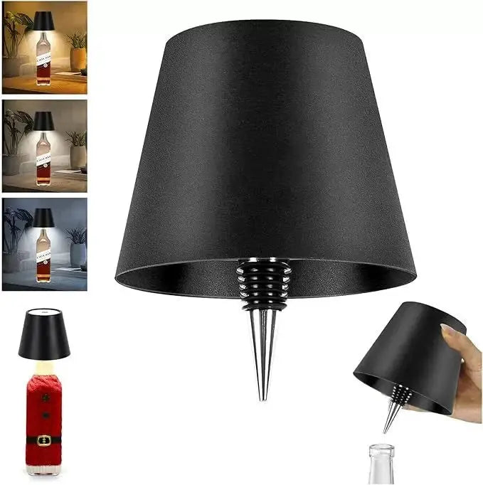 Lampe de table bouteille sans fil noire, commande tactile, 3 couleurs, gradation continue, veilleuse pour bar.