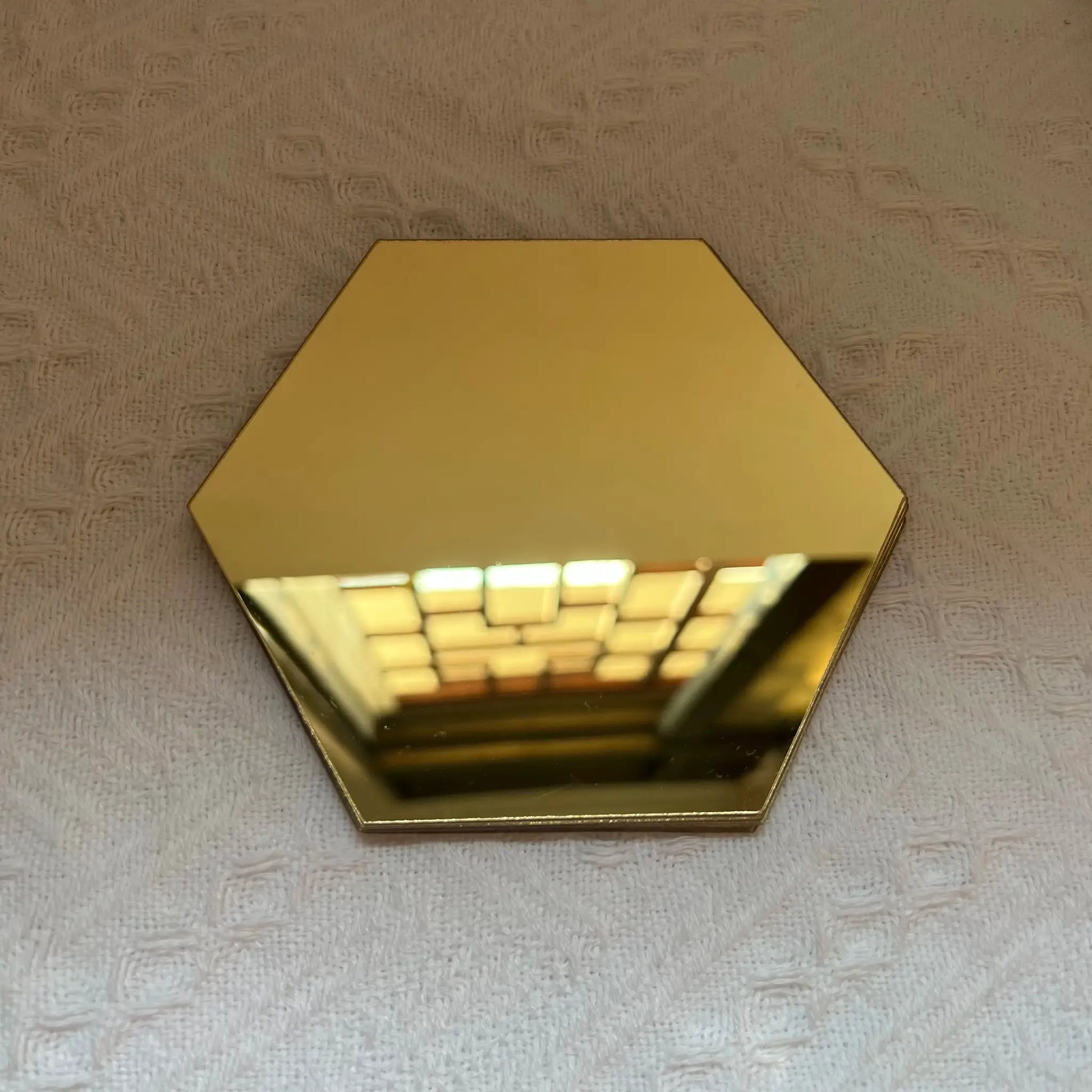 Gold hexagonal 3D mirror wall sticker, 126mm large decorative tile for walls