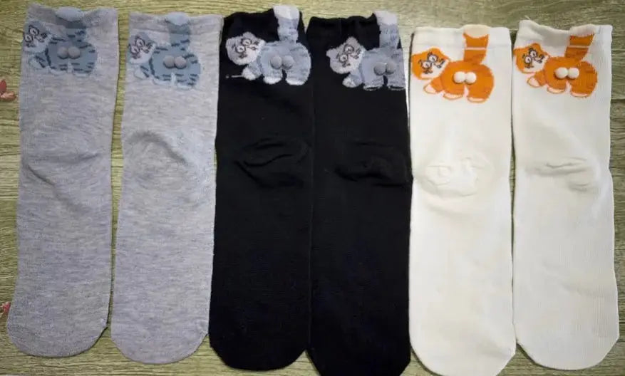 3D Cute Cat Socks Black And White Cotton Socks For Women And Girls Breathable Soft Kawaii Gift Sock Set