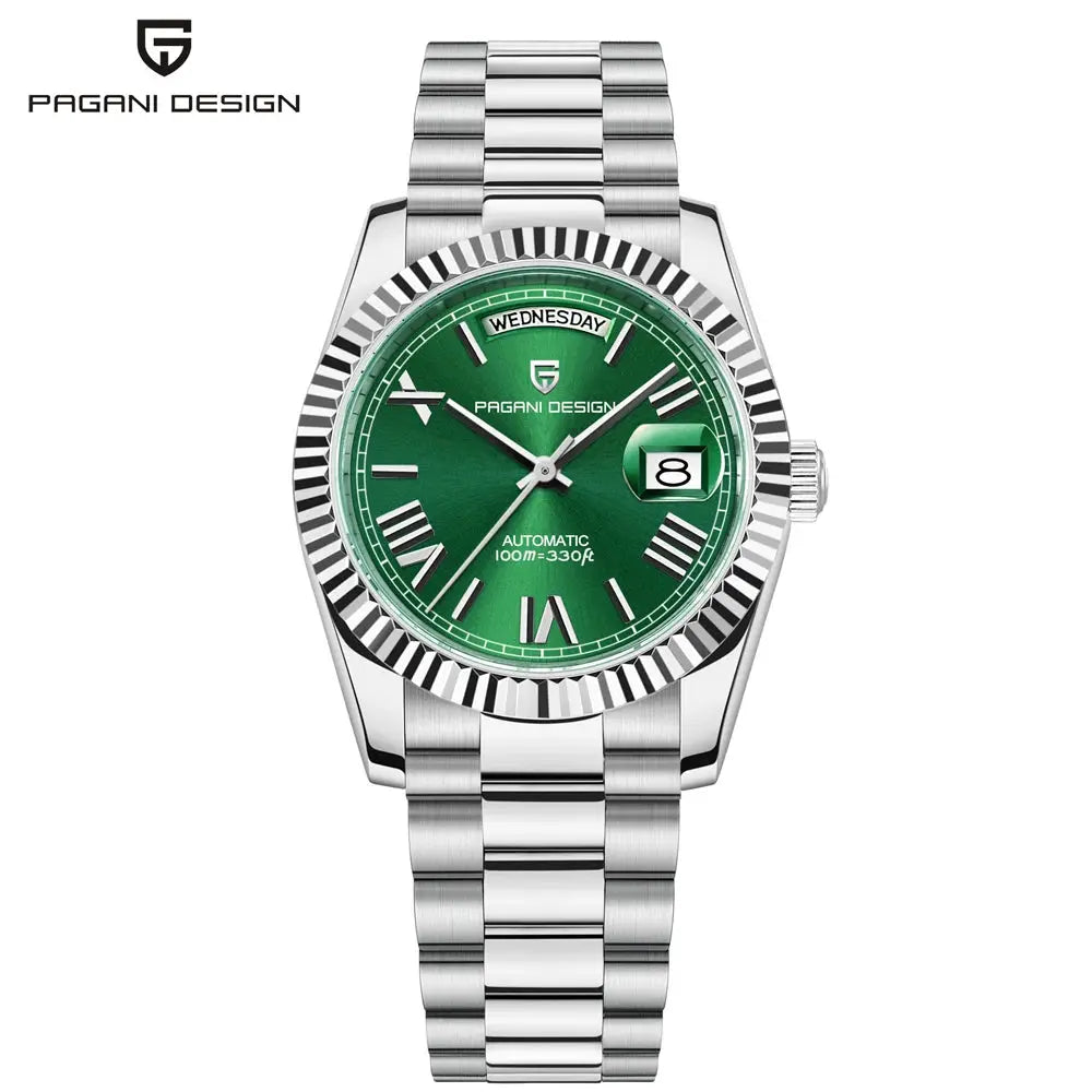 Pagani Design DD36 automatic men’s watch with green dial and stainless steel bracelet