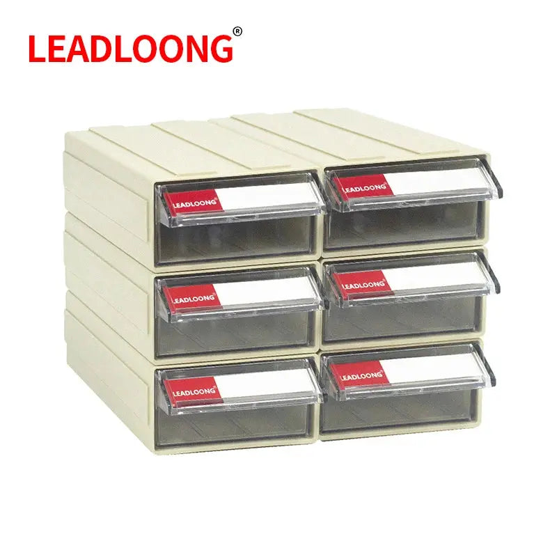 LEADLOONG F1 six-drawer desktop storage organizer in beige plastic with clear fronts