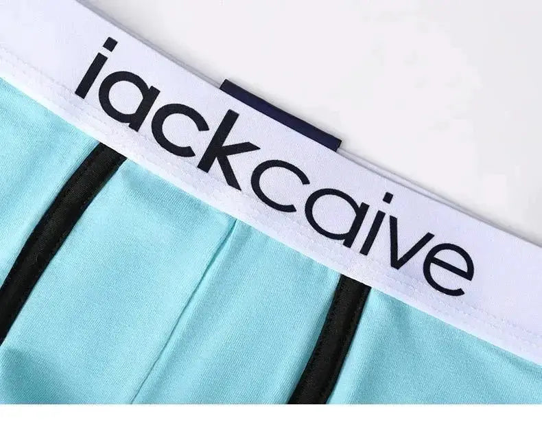 Men's cotton boxer shorts, 3-pack, turquoise with black trim and jackcave waistband