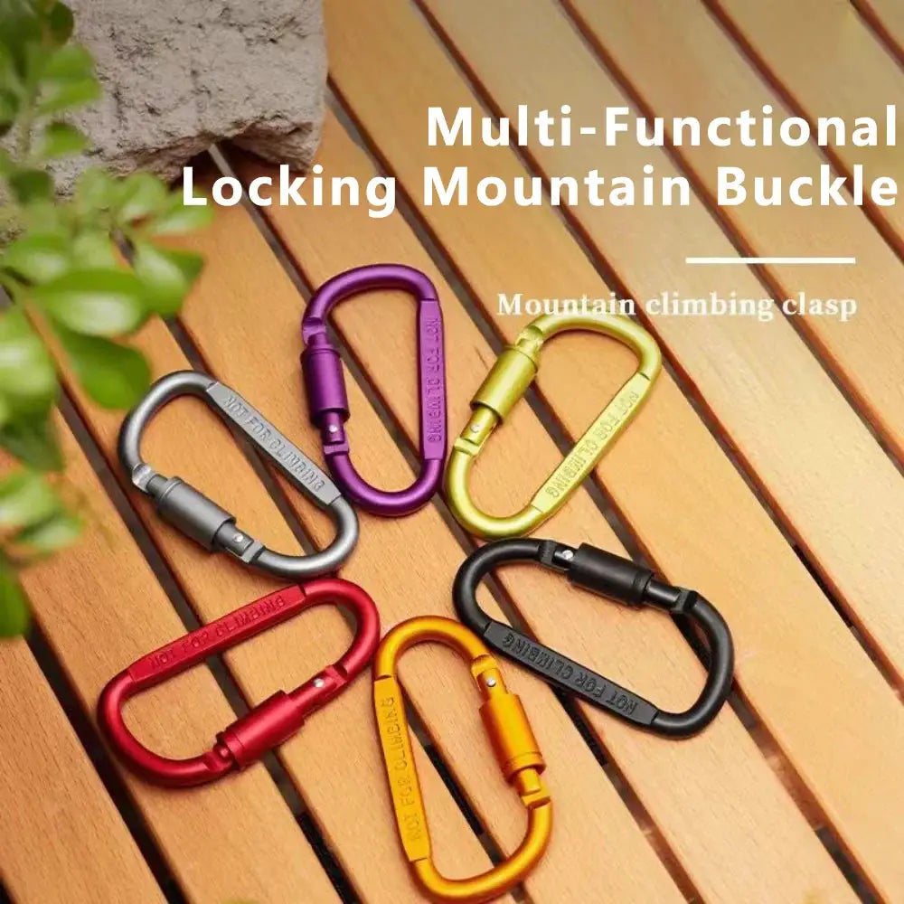 Outdoor aluminium alloy locking D-shaped carabiner keychain set in multicolor by Simples Market