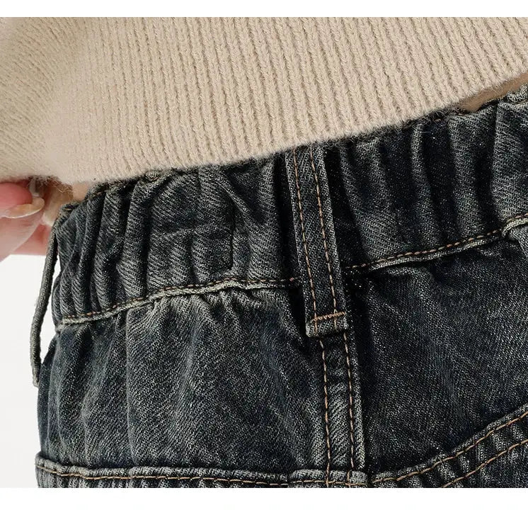 Harajuku Streetwear High Waist Jeans Loose Wide Leg Denim Trousers
