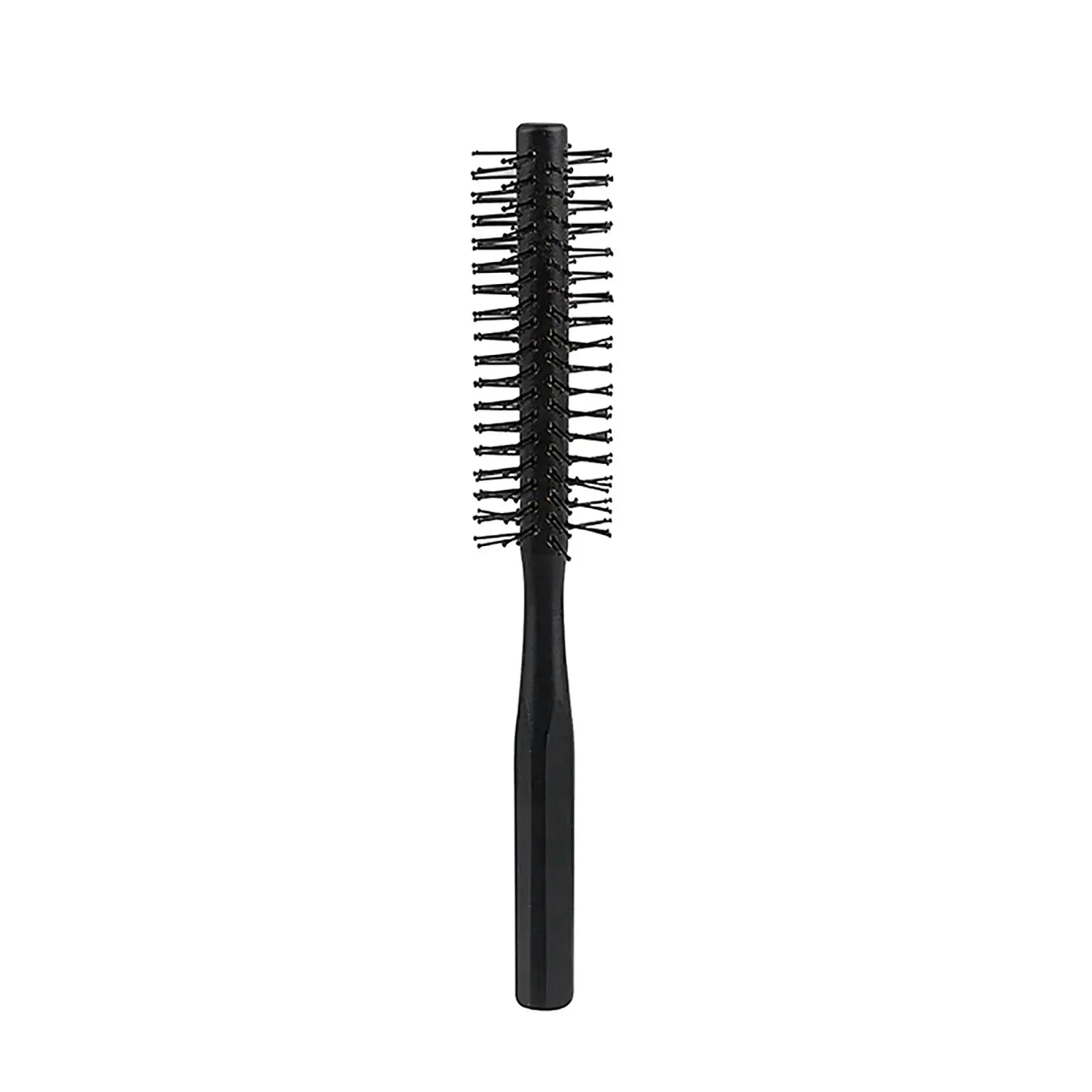 Wooden-handle circular hair brush with nylon teeth for curly and straight hair styling