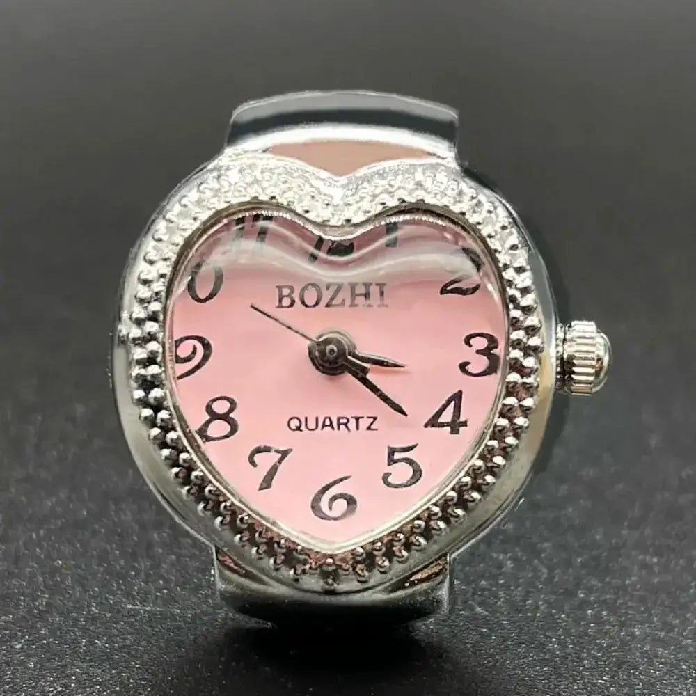 RetroPulse Heart Ring Watch With Adjustable Elastic Strap For Finger Sizes And Vintage Punk Roman Quartz Movement