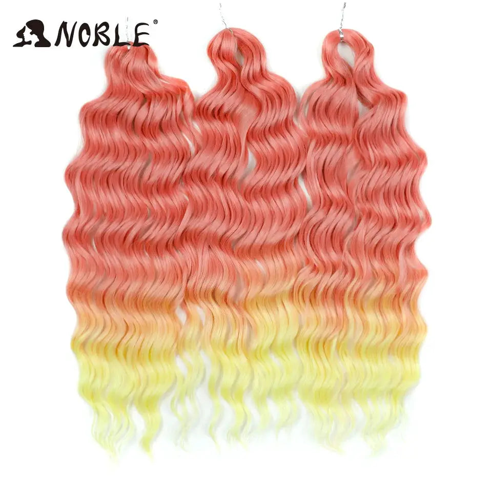 Noble Hair synthetic loose deep wave braiding extensions, 24in, ombre coral pink to yellow, 3 bundles