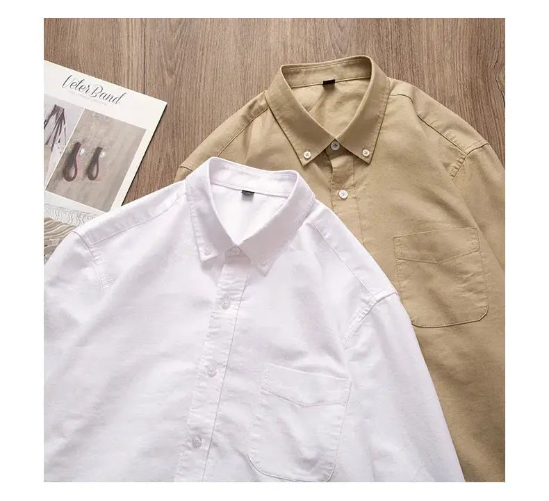 Simples Market 2-pack men's long-sleeve shirts, white and beige, 100% cotton