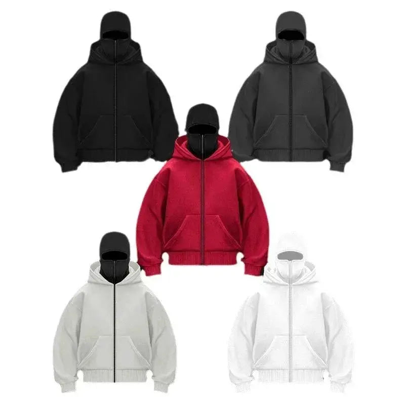 Urban Harajuku Balaclava Double Hooded Sweatshirt Unisex Warm Winter Streetwear Y2K Gothic Style